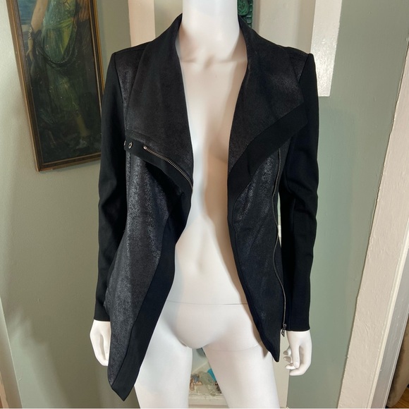 Two by Vince Camuto Ponte Knit Coated Moto Jacket XSmall Motorcycle Asymmetrical - Picture 5 of 15